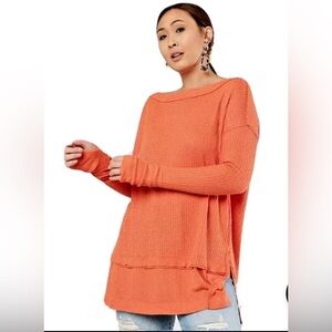 Free People Size M “We The Free” Orange Waffle Knit Top
